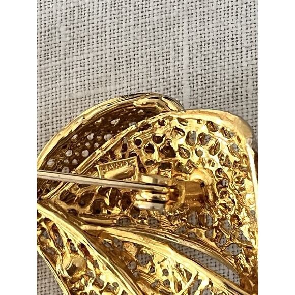 Hanae Mori Brooch Bow Articulating Filigree Pin Gold Tone Rhinestones Signed - Picture 5 of 16